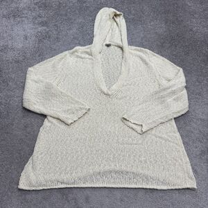 J.Jill Crochet Hoodie Pullover Sweater Womens 3X Plus Cream Cotton Nylon Knit